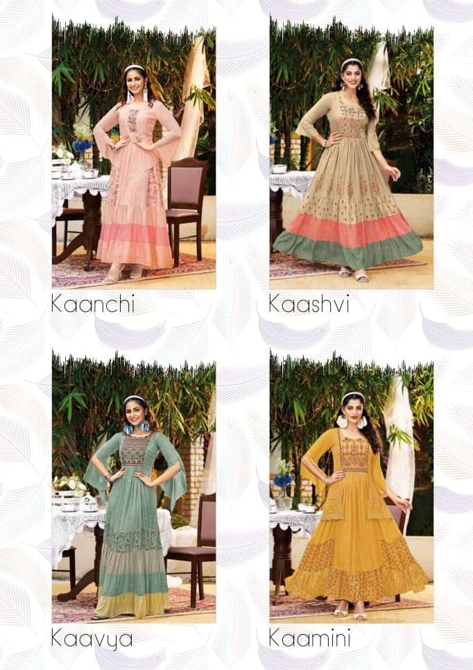Shruti-Classy Missy-Viscose-Georgette-Muslin-Print-Embroidery-Handwork-Crochet-Work-Gher-Kurti-Collage